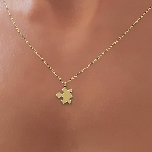 14K Massivgold winziger Puzzleteil Anhänger / Stapelbare Halskette / Stapelbare Halskette / Puzzle Anhänger / 14k Goldkette für Sie