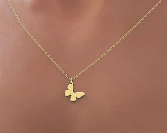 Kleine gouden vlinderketting, minimalistische gouden bedelhanger, sierlijke 14k Solid Gold Karma vlinderketting, unieke sierlijke gouden ketting