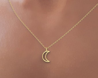 Dainty 14K Solid Gold Moon Necklace, Crescent Moon Pendant, Perfect For Layered Necklace, Real Gold Moon Jewelry, Crescent Moon Necklace