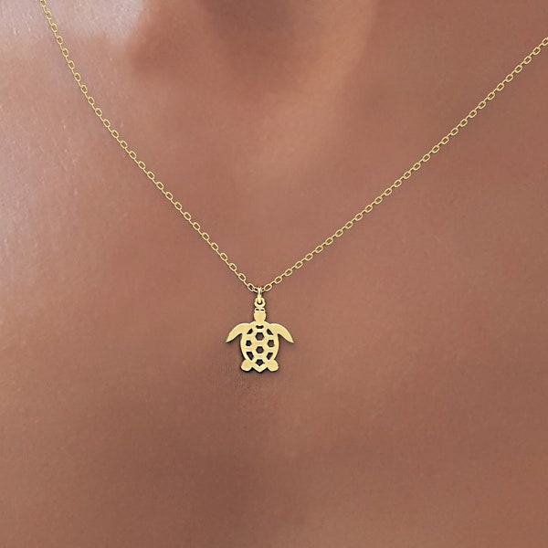 14k Gold Necklace Sea Turtle Jewelry, Nautical Turtle Necklace, Golden Jewelry Sea Turtle Necklace, Dainty Ocean Necklace  14k gold necklace