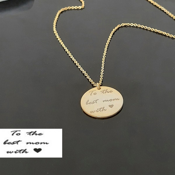 Custom Handwriting Disc Necklace , 14k personalized gold necklace , Unique dainty gold necklace, custom 14k gold necklace for her