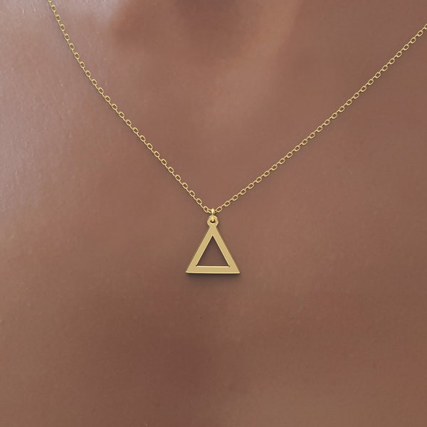 Collier triangle flottant en or massif 14 carats - pendentif géométrique en or délicat, chaîne en or massif solide, cadeau unique collier en or délicat