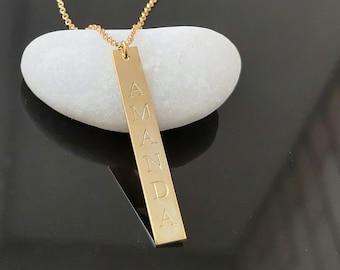 Vertical Gold Bar necklace, Personalized Necklace, name Bar Necklace, Gold Bar Necklace, Gold engraved Necklace, bridesmaid necklace