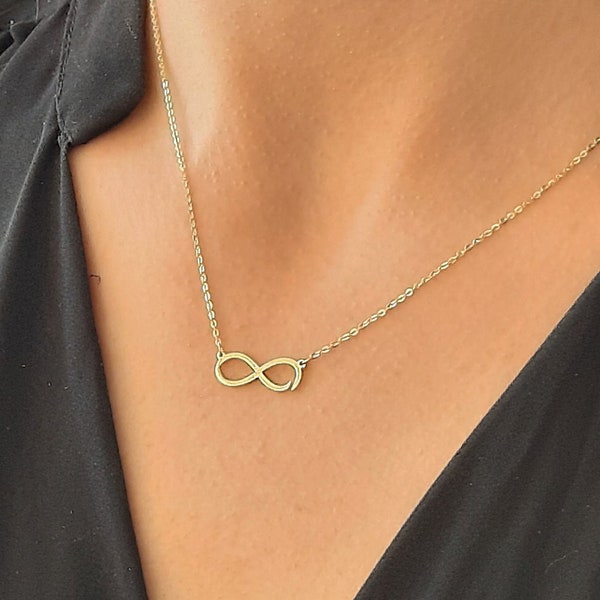 Collier infini en or massif 14 carats, collier en or blanc, collier infini, chaîne en or massif, infinity en or rose, cadeau de charme en or rose 14 carats