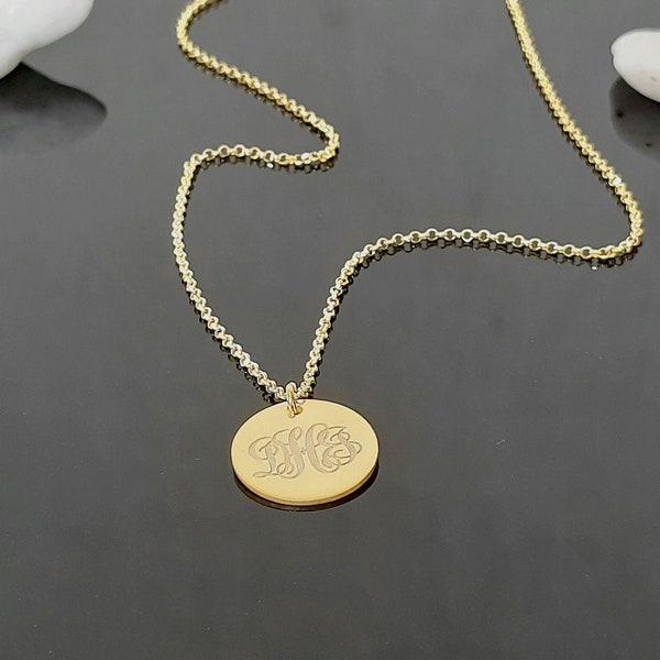 Monogram Disc Necklace, Personalized Disc Necklace, Initial Disc Gold, Rose Gold, 14K yellow gold, Name Disc Necklace, Monogram Pendant