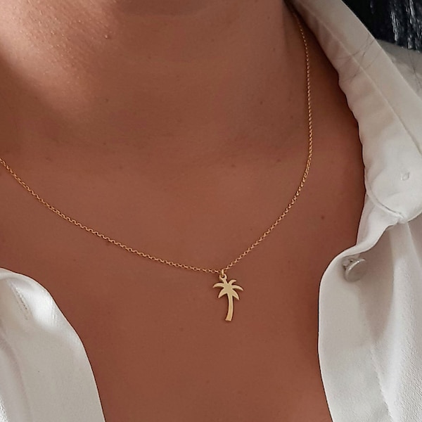 Collier palmier en or unique, chaîne de délicatesse, collier minimaliste, pendentif palmier, breloque palmier, collier simple, cadeau unique pour elle