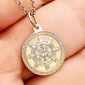 14k gold dharma wheel necklace, 14k gold dainty dharma wheel pendant, dharma chakra pendant , gold personalized necklace gift for her