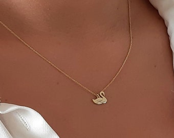 9kt \u0026 14kt Gold Swan Necklace 14k 