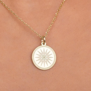 14k Gold Sun Disc Necklace: Macedonian Star Pendant, Ancient Greek Charm