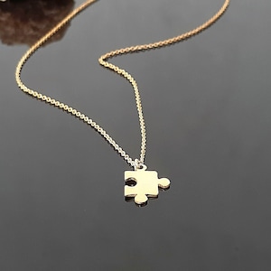 14K Solid Gold Tiny Puzzle Piece Pendant / Dainty Layering Necklace / Stackable Charm Necklace / Puzzle Pendant / dainty gold necklace gift