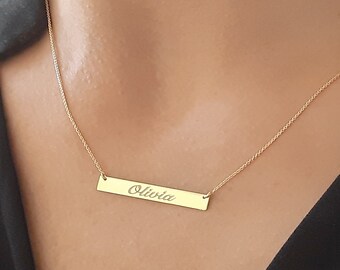 14k Solid Gold Bar 14 Inch Necklace 