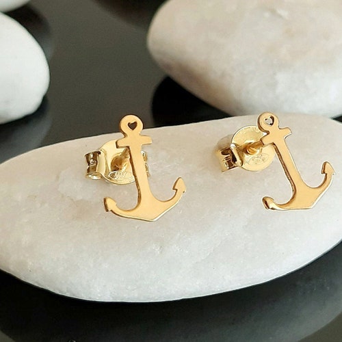 Anchor Stud Earrings Sterling Silver Studs Nautical Jewelry Etsy
