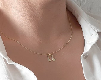 14K Solid Gold Music Note Necklace, yellow gold Necklace , solid gold thin chain, Gold Musical Pendant, Music Jewelry, Gold  Gift for her