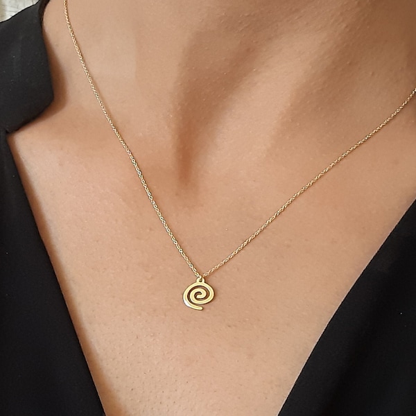 Collier pendentif spirale en or 14 carats | Charm spirale | Bijoux délicats | Tourbillon rond grec | Pendentif spirale minimal 14 carats | délicat collier en or