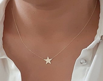 14K Yellow Gold star necklace, 14k solid gold necklace, Dainty star necklace, Solid gold chain ,  star necklace, Unique dainty gold necklace