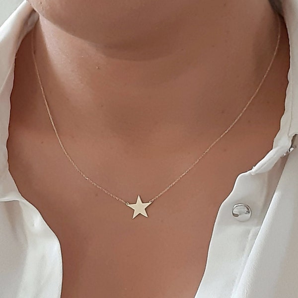 14K Yellow Gold star necklace, 14k solid gold necklace, Dainty star necklace, Solid gold chain ,  star necklace, Unique dainty gold necklace