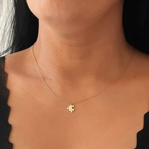 14k White Gold Puzzle necklace, 14k solid gold necklace, Puzzle charm, Solid gold necklace, gold charm, 14k gold Connection unique gift image 1