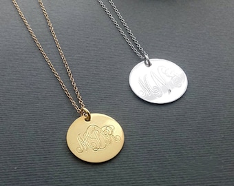 Large Coin Disc Necklace, Monogram Disc Necklace, 14k solid Gold Necklace, Monogram Disc Charm, Bridesmaid Gift, Birthday Gift, Rose Gold