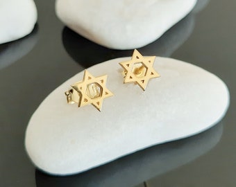 14k Gold David Star Stud Earrings, Solid Gold star Studs Earrings, White Gold david star Earrings,  David star earrings, real gold gift