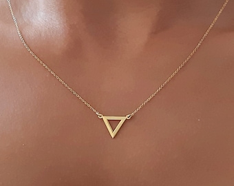 14K solid gold Triangle necklace, Dainty triangle necklac , strong thin chain necklace, Minimal necklace, Rose triangle necklace, Solid Gold