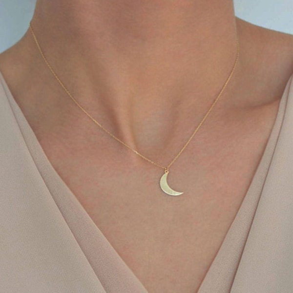 14K Solid Gold crescent moon pendant, Rose Gold half moon necklace, Moon necklace, Solid gold moon necklace, gold necklace, 14k gold charm