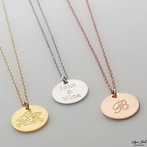 Disc Initial Necklace, Dainty Disc Necklace, Gold Initial Necklace, Monogram Disc Charm, Bridesmaid Gift, Birthday Gift, 14k gold necklace image 8