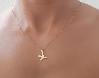 14K Rose Gold airplane necklace, 14k solid gold necklace, Dainty airplane  necklace, Solid gold necklace, 14k gold plane dainty gold necklace