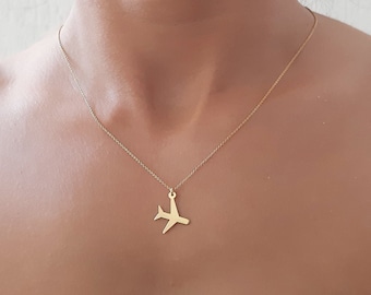 Dainty airplane necklace in 14k yellow gold , Delicate 14k solid gold  thin chain necklace, 14k gold charm , unique  gift for best friend
