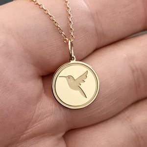 Personalized 14k Gold Hummingbird Necklace: Delicate Charm Pendant