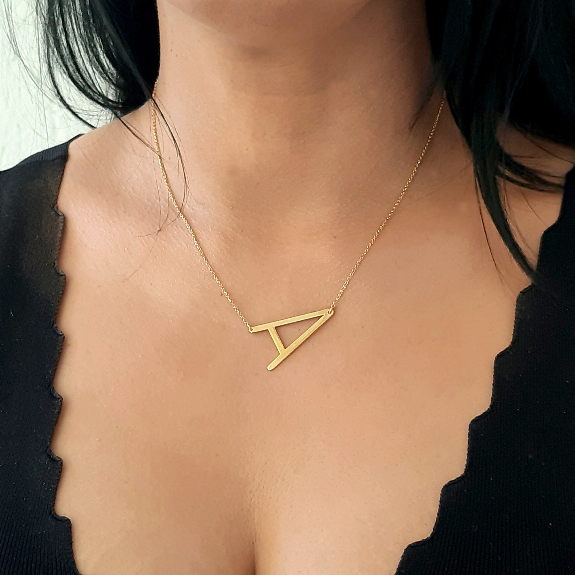 Large Initial Necklace, Big Letter Necklace, Sideways Initial Necklace