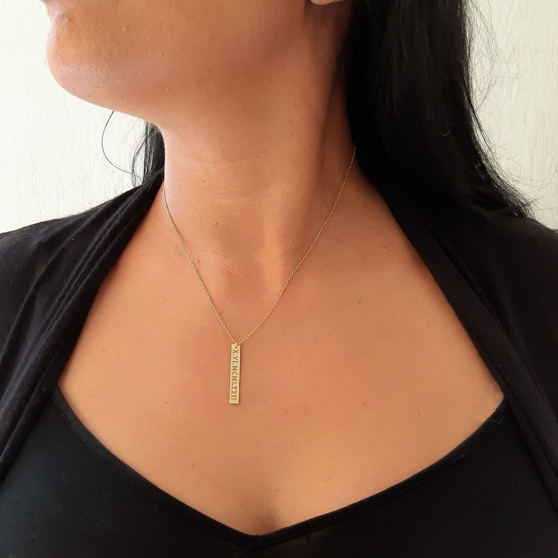 Vertical gold Bar Necklace 14K yellow gold bar Gold Bar Etsy