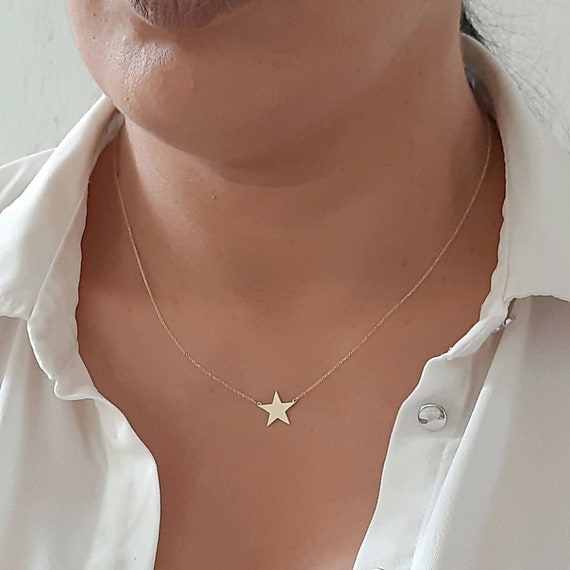 14K Yellow Gold Star Necklace 14k Solid Gold Necklace Dainty - Etsy