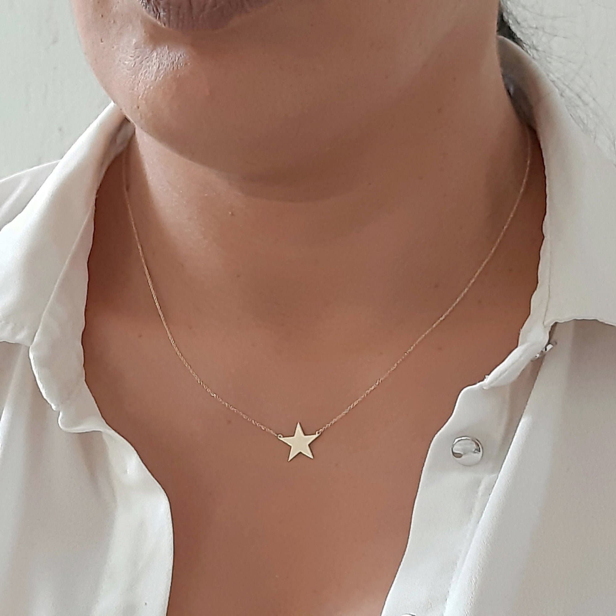 14K Yellow Gold Star Necklace 14k Solid 