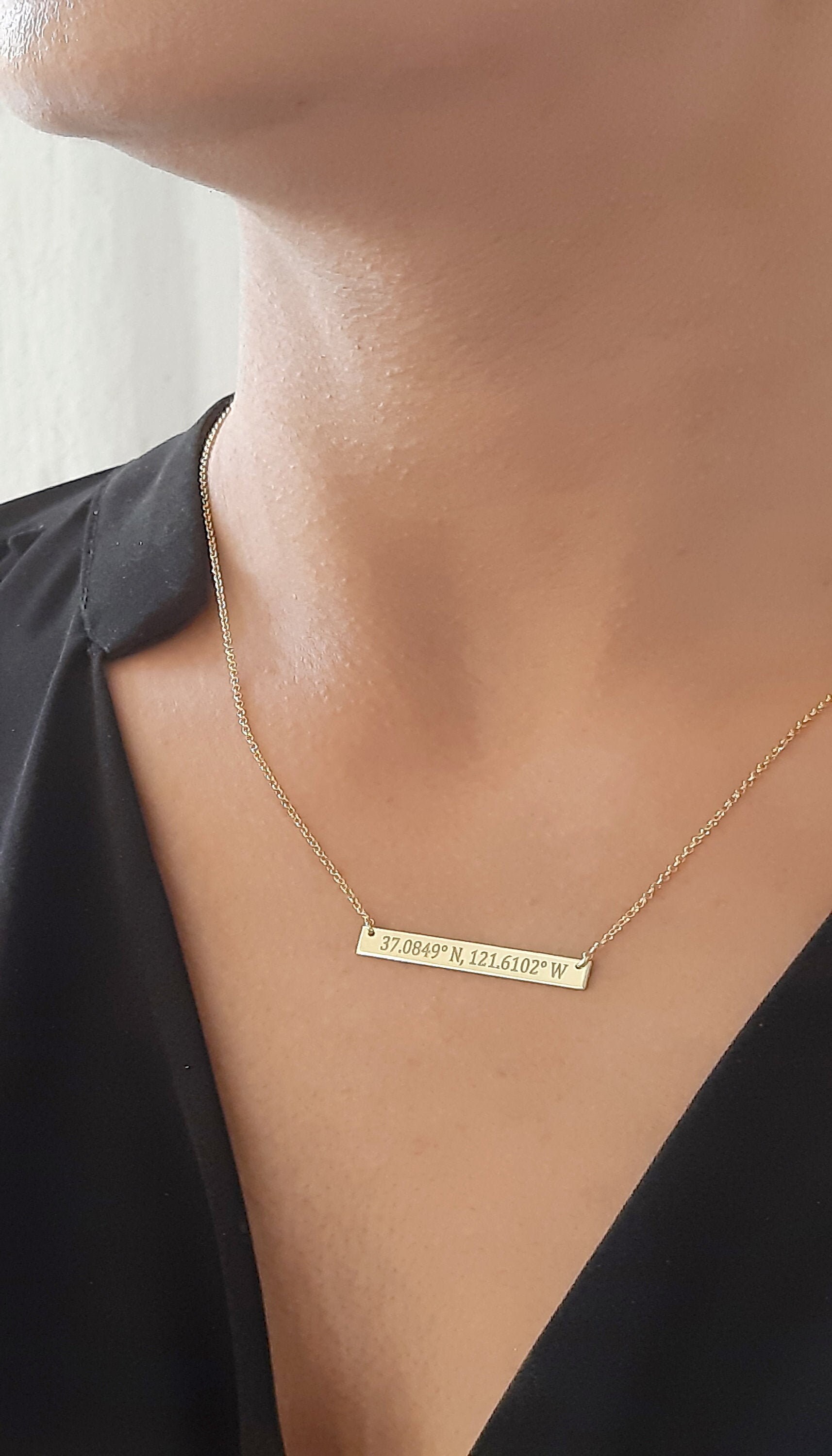 Gold Bar Necklace Personalized Bar 