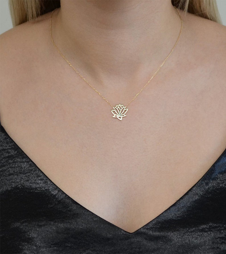 Lotus Necklace \u2022 Girlfriend Gift \u2022 Layering Jewelry \u2022 14k Gold Necklace \u2022 Solid gold Lotus \u2022 Simple Everyday Jewelry \u2022 unique gift for mom