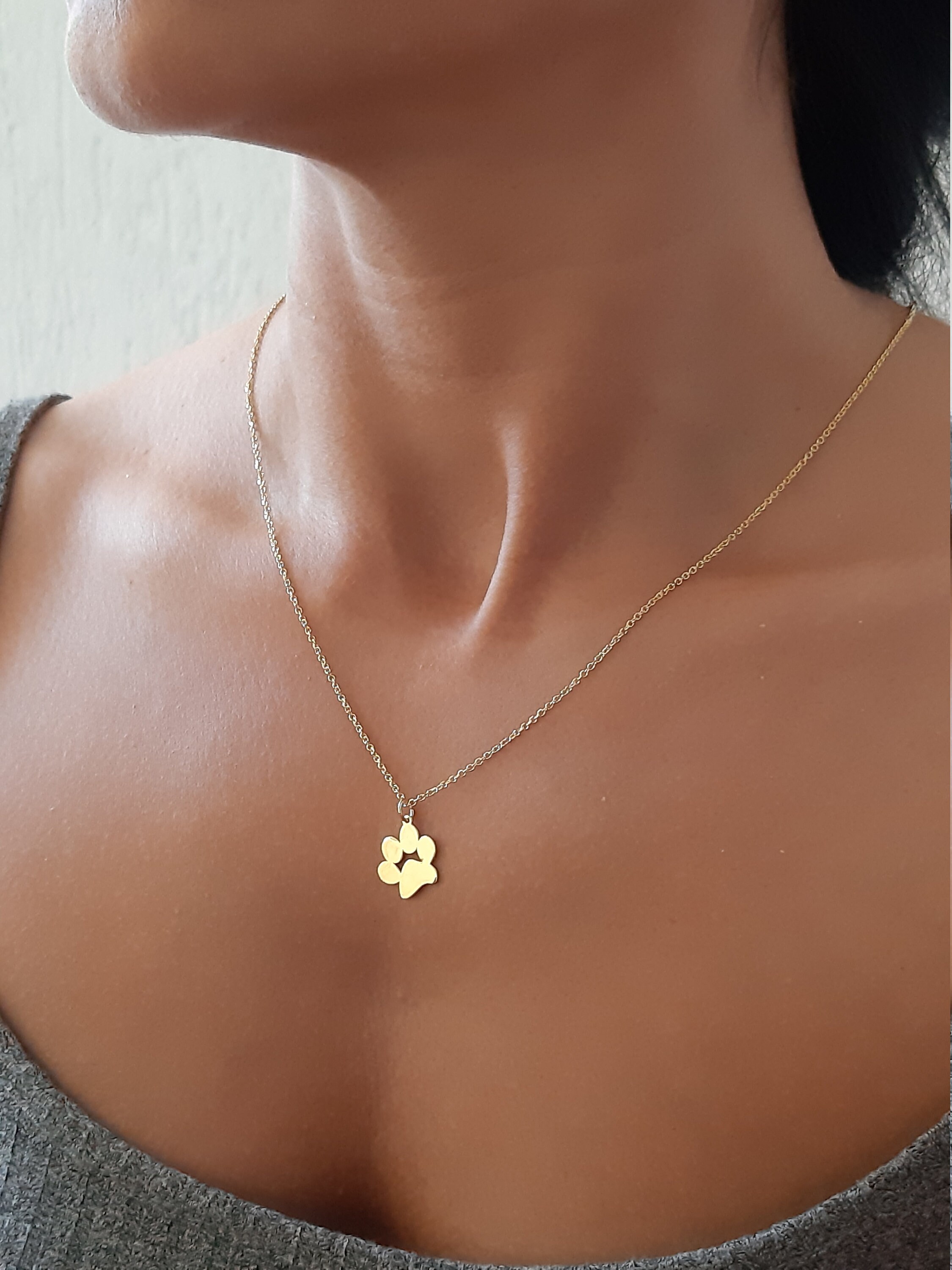 14k Solid Gold Footprint Necklace Dog Footprint Necklace Etsy