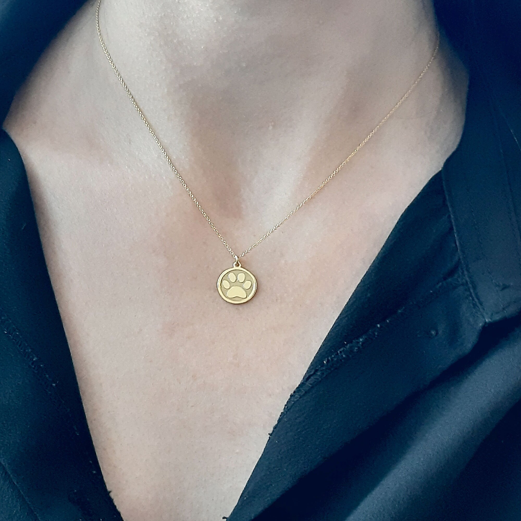 Personalized dog Paw Necklace 14K Solid Gold Dog Paw Pendant Etsy