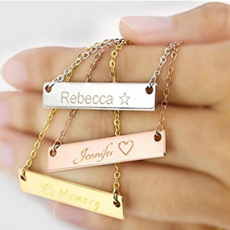 initial necklace Personalized bar necklace mothers day gift simple necklace custom name solid gold chain 14k rose gold necklace