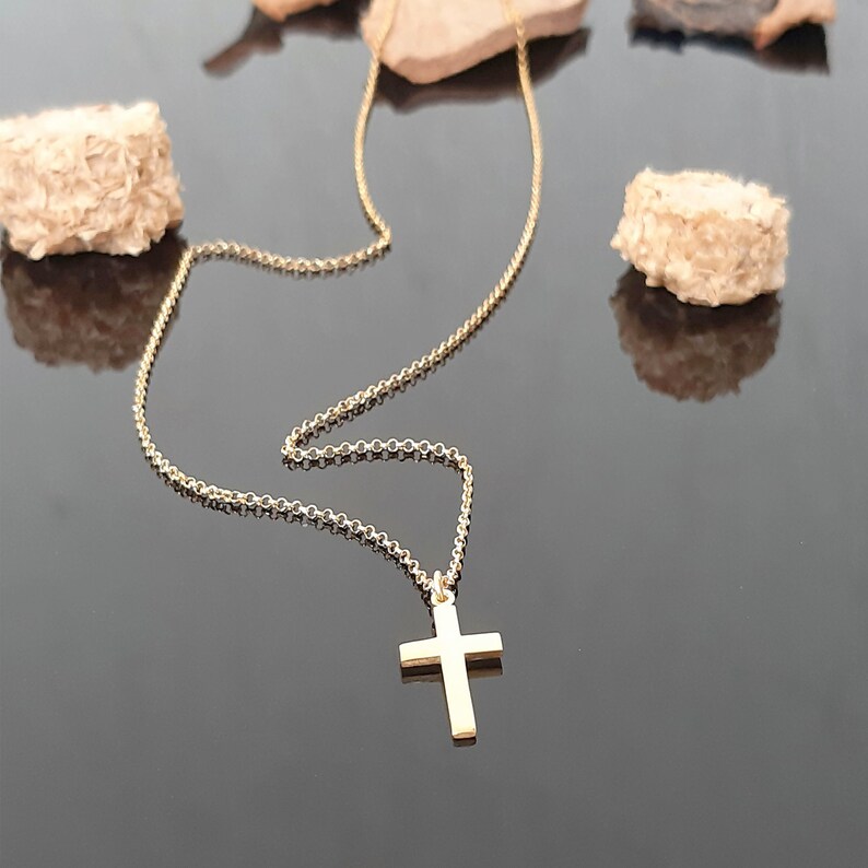 14k Solid Gold Cross Necklace Gold Cross Pendant Gold Etsy