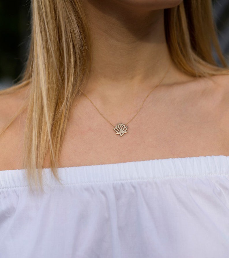 Lotus Necklace \u2022 Girlfriend Gift \u2022 Layering Jewelry \u2022 14k Gold Necklace \u2022 Solid gold Lotus \u2022 Simple Everyday Jewelry \u2022 unique gift for mom