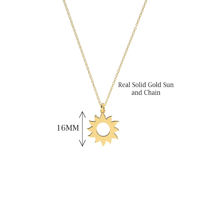 Pendentif soleil en or massif 14 carats Collier pendentif soleil Pendentif en or pour femme Collier minimaliste à breloques soleil Collier céleste délicat image 3