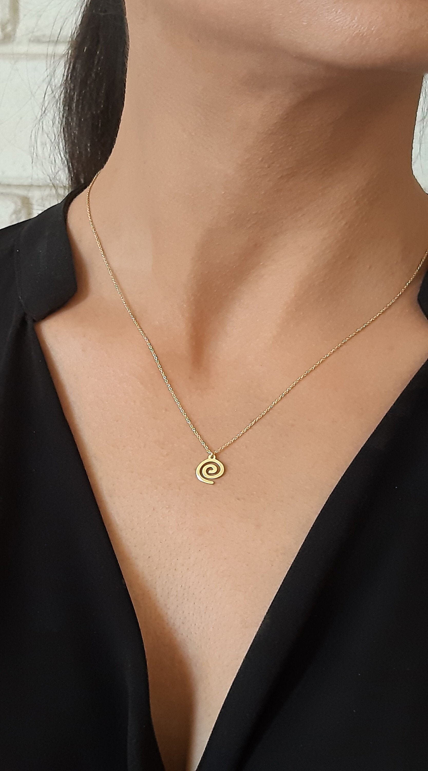 14k Solid gold spiral necklace yellow gold necklace spiral Etsy