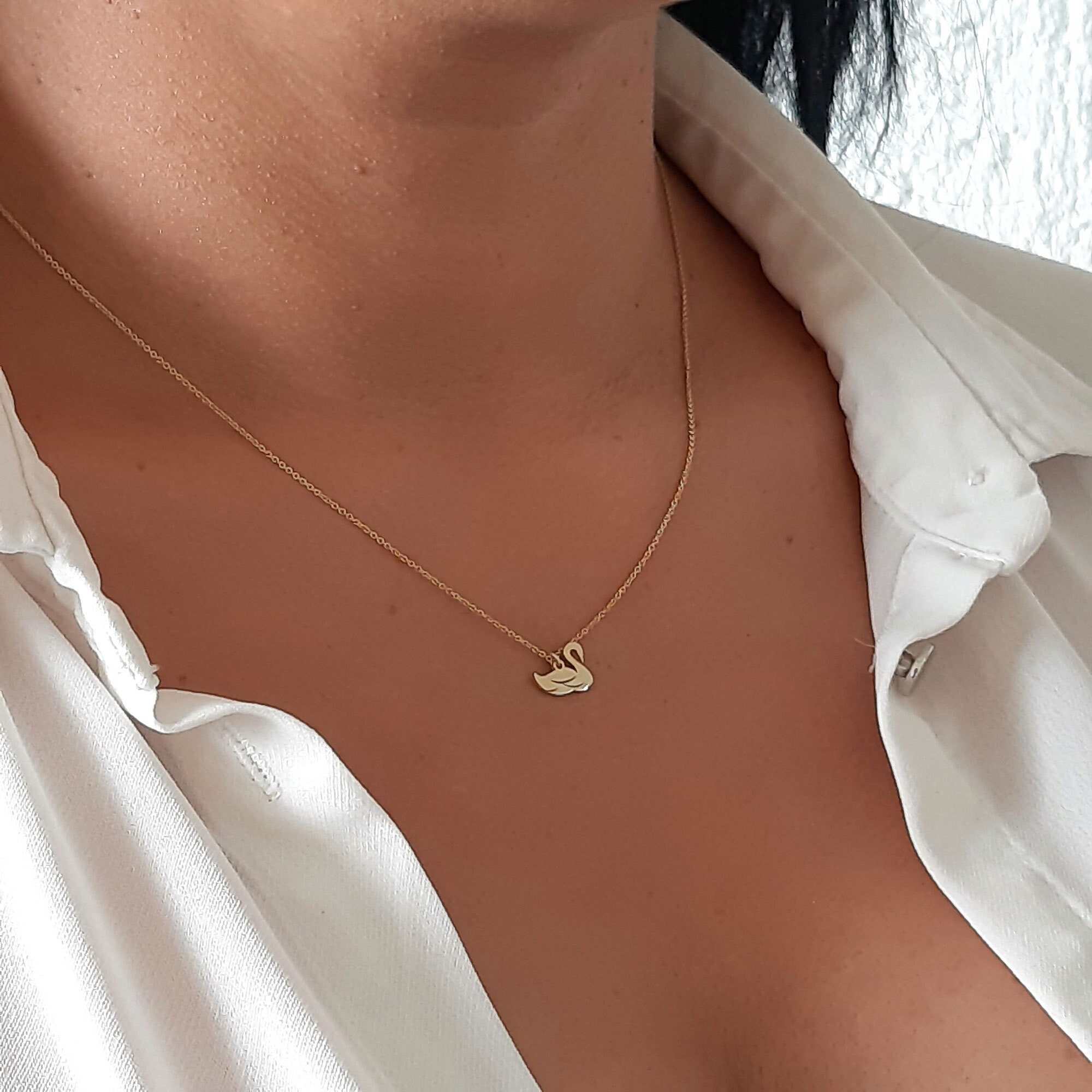14K Gold Swan Necklace, Swan Necklace, Bird Necklace, Pair of Swans Pendant,  Swan Charm 14K Gold, Zirconia Swan Necklace, Jewelry Gift Gold - Etsy