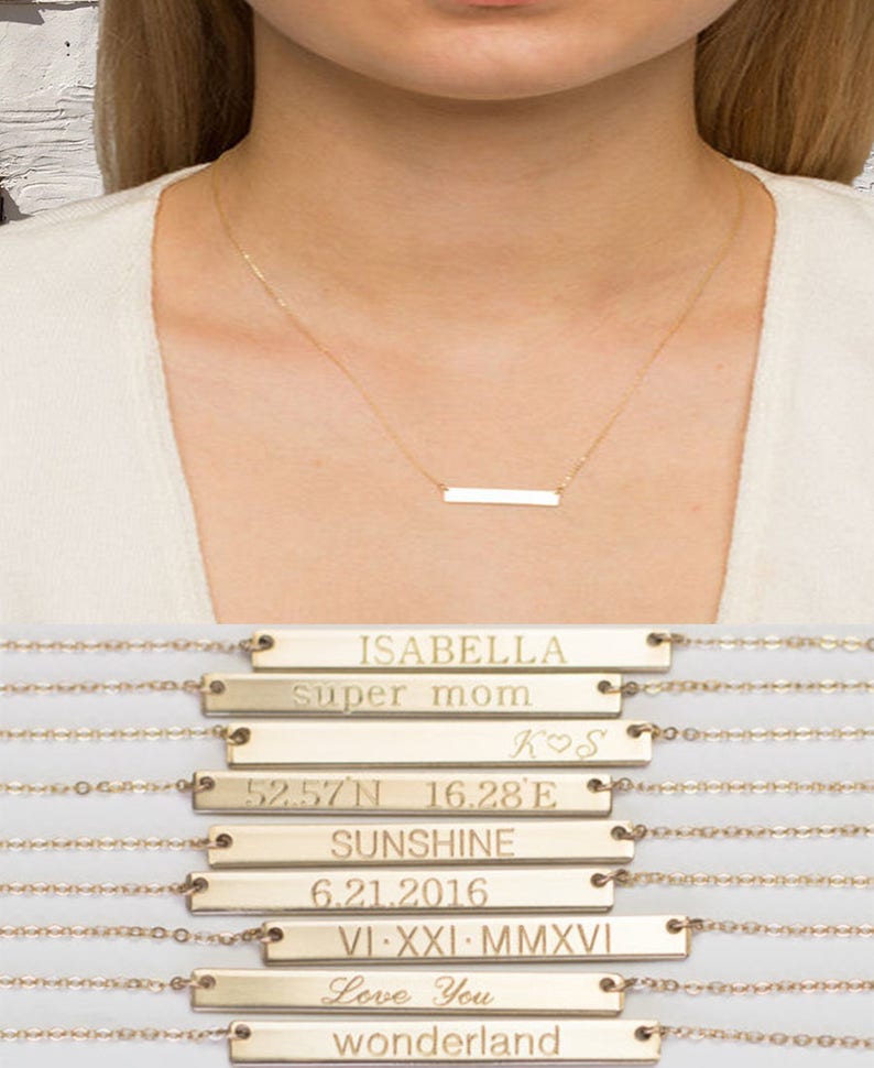 Gold Bar Necklace 14K 14k Gold Bar Necklace Engraved Name Initial mothers day gift Gold bar Gold Name Bar Necklace gold bar necklace