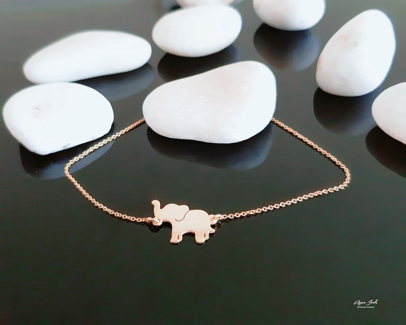 14K Solid Gold Elephant Charm Bracelet 14K Gold Bracelet Etsy