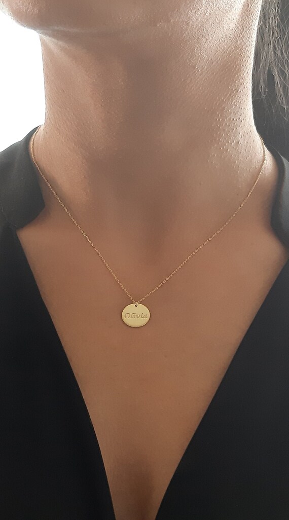 Large Gold Disc Necklace Monogram 