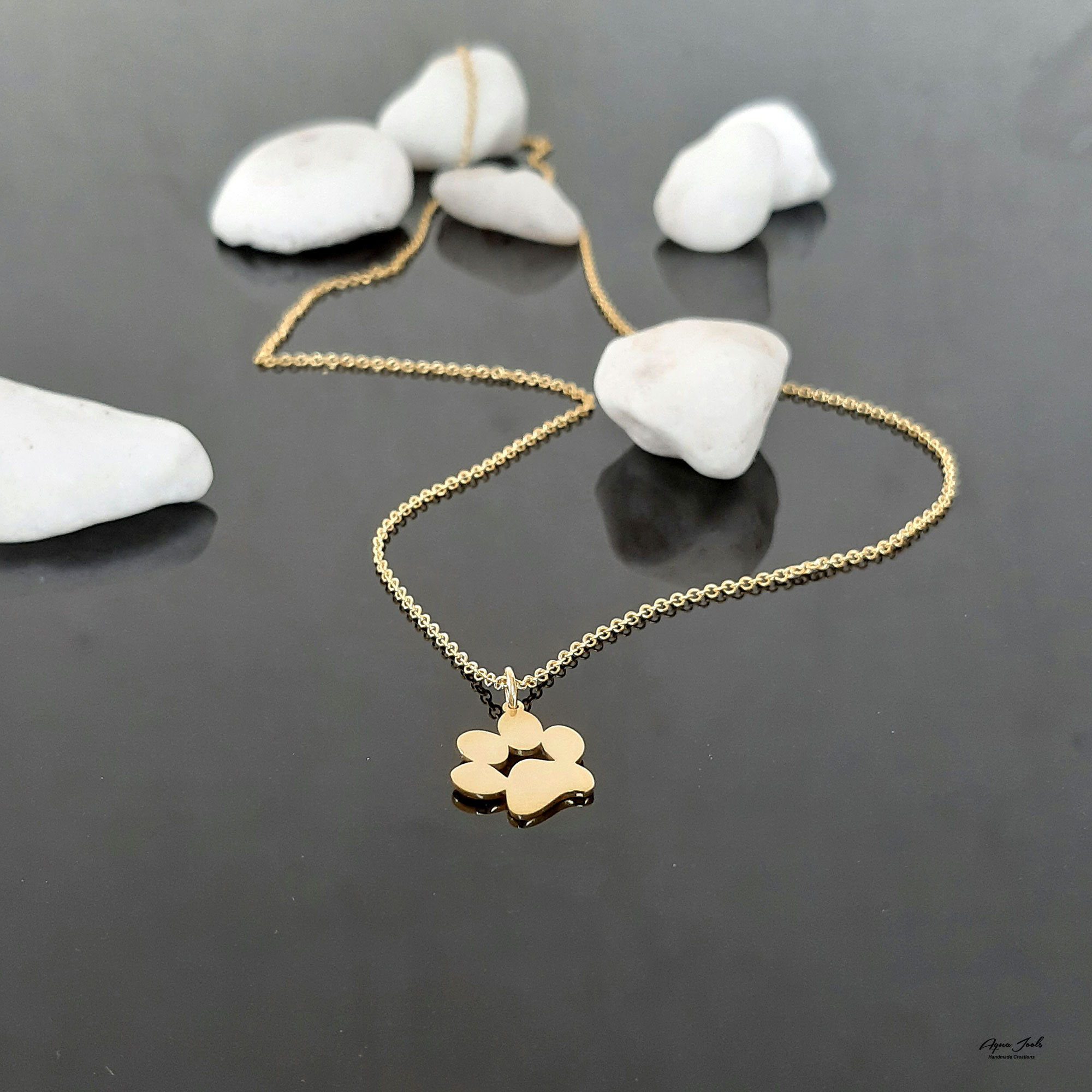 14k Solid Gold Footprint Necklace Dog Footprint Necklace Etsy