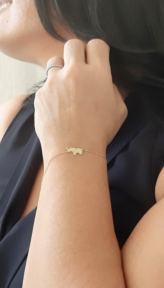 Buy 14K Solid Gold Elephant Bracelet, Minimal Elephant Charm Bracelet, Good  Luck Charm, Gift for Her, Gift for Mom. Online in India - Etsy