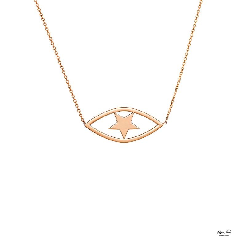 Solid Gold Evil Eye Necklace Extra Tiny Evil Eye Pendant Charm Rose Gold 14k solid Gold Gift for Her Bridal necklace minimal necklace