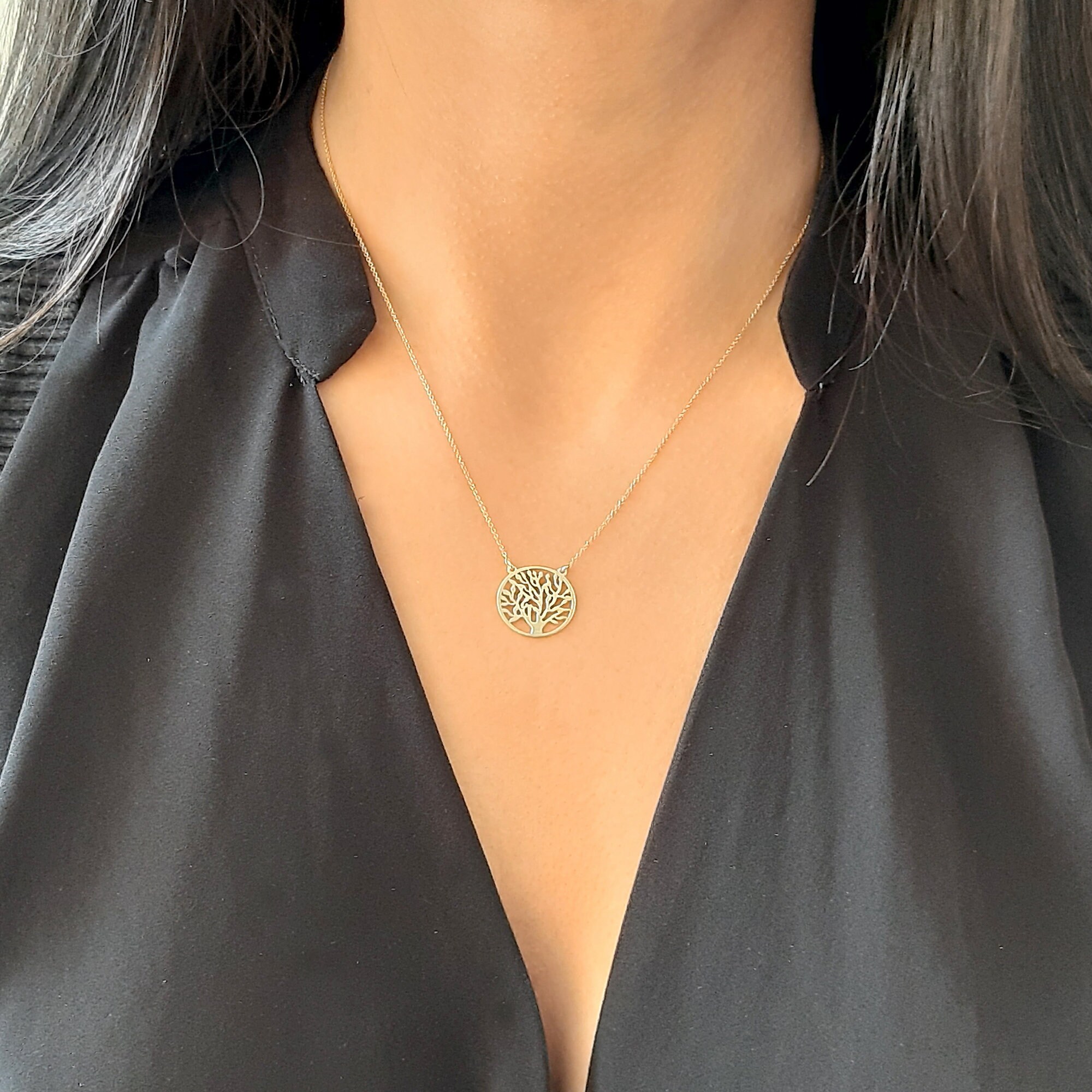 14k Gold Tree of Life Necklace Dainty 